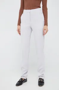 Kalhoty Emporio Armani dámské, šedá barva, jednoduché, high waist #2036247