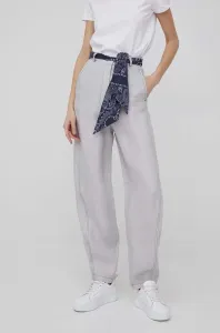 Kalhoty Emporio Armani dámské, šedá barva, široké, high waist #1993221