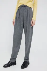 Vlněné kalhoty Emporio Armani dámské, šedá barva, střih chinos, high waist #2037873