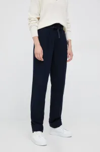 Vlněné kalhoty Emporio Armani dámské, tmavomodrá barva, jednoduché, high waist #2045686