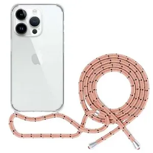 Spello Crossbody kryt se šňůrkou pro iPhone 15 Plus - transparentní / růžová šňůrka