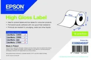 Epson C33S045537 High Gloss, pro ColorWorks, 76mmx33m, bílé samolepicí etikety #4607462