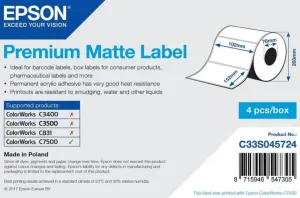 Epson C33S045724 Premium Matte, pro ColorWorks, 102x152mm, 800ks, bílé samolepicí etikety #333983