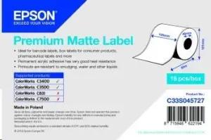 Epson C33S045727 Premium Matte, pro ColorWorks, 105mmx35m, bílé samolepicí etikety #325453