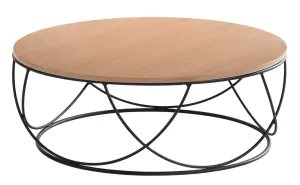 Estila Moderní kulatý konferenční stolek Nordica Clara se světle hnědou vrchní deskou s černou kovovou podstavou 90cm