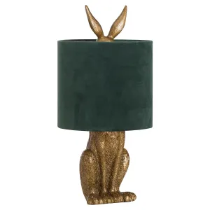 Estila Designová stolní lampa Jarron Gold s podstavcem ve tvaru králíka a se zeleným stínítkem 50cm