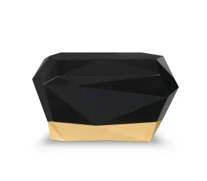 Estila Luxusní černý noční stolek ve stylu art-deco z lakovaného masivního dřeva s pozlacenou základnou 77 cm