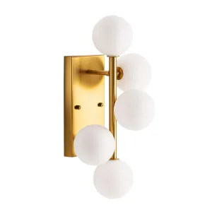 Estila Art-deco nástěnná lampa Esme s kovovou konstrukcí zlaté barvy v art-deco stylu s pěti bílými stínítky 48cm