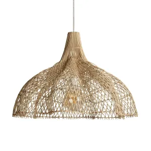 Estila Designová závěsná lampa Brodas ve venkovském stylu se stínítkem z ratanu přírodní hnědé barvy 56cm