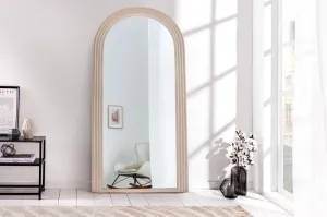 Estila Art deco designové zrcadlo Swan obloukového tvaru s béžovým kaskádovým rámem 160cm