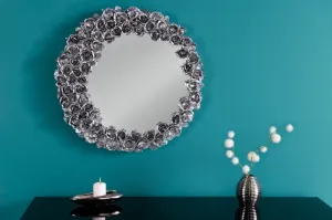 Estila Designové nástěnné zrcadlo Rosegarden s kulatým rámem s kovovým zdobením ve tvaru květů růží 60cm