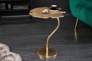 Estila Art-deco designový příruční stolek Ginko ve tvaru listu zlatý 53cm