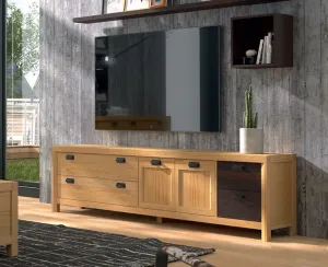 Estila Masivní designový TV stolek Lyon v moderním stylu se šuplíky a dvířky 231cm