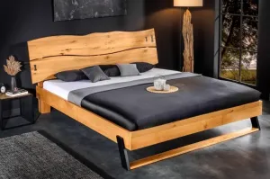 Estila Masivní designová manželská postel Sheesham z palisandrového dřeva naturální hnědé barvy 180x200cm