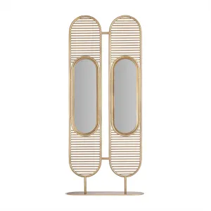 Estila Luxusní glamour designový paravan Koloa z kovové konstrukce zlaté barvy se dvěma zabudovanými zrcadly 220cm