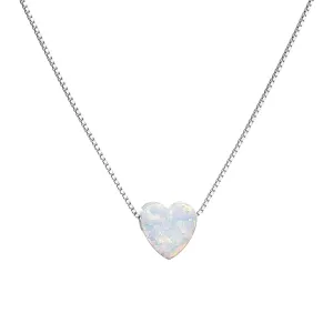 Evolution Group Stříbrný náhrdelník se syntetickým opálem bílé srdce 12048.1