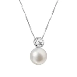 Evolution Group Zlatý 14 karátový náhrdelník bílé zlato s bílou říční perlou a briliantem 82PB00045