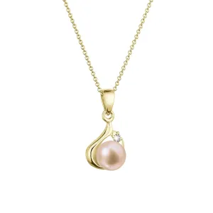 Evolution Group Zlatý 14 karátový náhrdelník s růžovou říční perlou a briliantem 92PB00047 pink