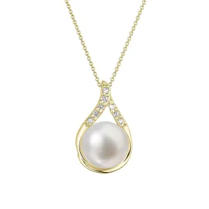 Evolution Group Zlatý 14 karátový náhrdelník slza s bílou říční perlou a brilianty 92PB00032