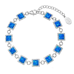 Evolution Group Stříbrný náramek s modrým syntetickým opálem čtverec a bílé krystaly Preciosa 33047.1 blue