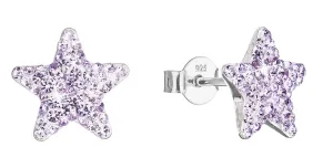 Evolution Group Stříbrné náušnice pecky s Preciosa krystaly fialové hvězdičky 31312.3 violet