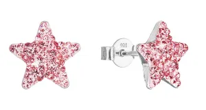 Evolution Group Stříbrné náušnice pecky s Preciosa krystaly růžové hvězdičky 31312.3 lt.rose