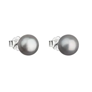 Evolution Group Stříbrné náušnice pecky s šedou říční perlou 21042.3