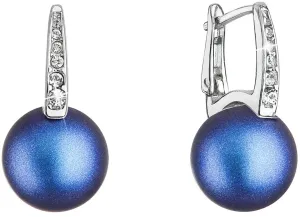 Evolution Group Stříbrné náušnice visací se Swarovski perlou a krystaly 31301.3 tmavě modré
