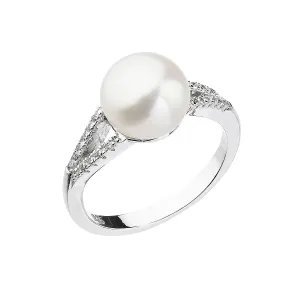 Evolution Group Něžný prsten s bílou říční perlou a zirkony 25003.1 52 mm