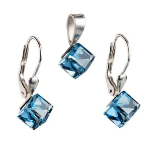 Evolution Group Sada šperků s krystaly náušnice a přívěsek modrá kostička 39068.3 aqua