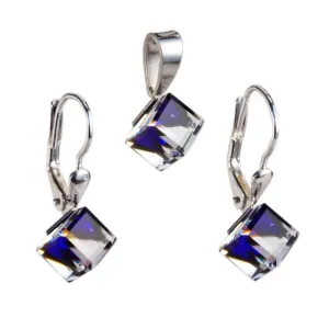 Evolution Group Sada šperků s krystaly náušnice a přívěsek modrá kostička 39068.5 bermuda blue