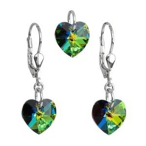 Evolution Group Sada šperků s krystaly Swarovski náušnice a přívěsek zelená srdce 39003.5