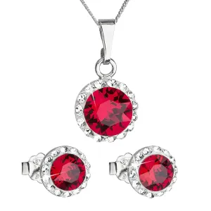 Evolution Group Sada šperků s krystaly Swarovski náušnice, řetízek a přívěsek červené kulaté 39152.3