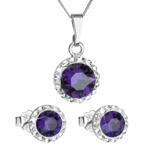 Evolution Group Sada šperků s krystaly Swarovski náušnice, řetízek a přívěsek fialové kulaté 39152.3 purple