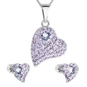 Evolution Group Sada šperků s krystaly Swarovski náušnice,řetízek a přívěsek fialové srdce 39170.3