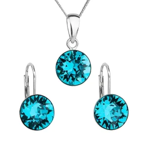 Evolution Group Sada šperků s krystaly Swarovski náušnice, řetízek a přívěsek modré kulaté 39140.3 blue zircon