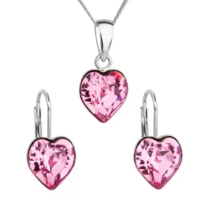 Evolution Group Sada šperků s krystaly Swarovski náušnice, řetízek a přívěsek růžové srdce 39141.3