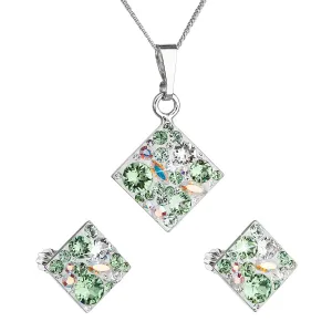 Evolution Group Sada šperků s krystaly Swarovski náušnice, řetízek a přívěsek zelený kosočtverec 39126.3 peridot