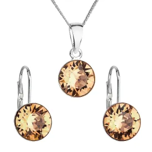 Evolution Group Sada šperků s krystaly Swarovski náušnice, řetízek a přívěsek zlaté kulaté 39140.3 light colorado topaz
