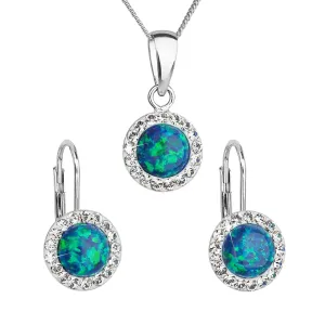 Evolution Group Třpytivá souprava šperků s krystaly Preciosa 39160.1 & green s.opal (náušnice, řetízek, přívěsek)