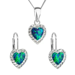 Evolution Group Srdíčková souprava šperků s krystaly Preciosa 39161.1 & green s.opal (náušnice, řetízek, přívěsek)