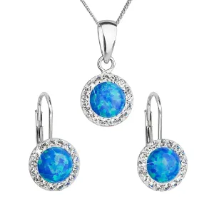 Evolution Group Sada šperků se syntetickým opálem a krystaly Swarovski náušnice a přívěšek modré kulaté 39160.1