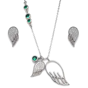 Evolution Group Sada šperků se zirkony náušnice a přívěsek bílá křídla a zelené krystaly 19001.3 emerald