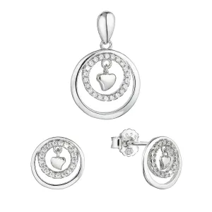 Evolution Group Stříbrná sada šperků kroužky se zirkony a malé srdíčko uprostřed 19034.1