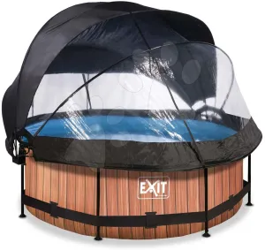 Bazén se stříškou krytem a filtrací Wood pool Exit Toys kruhový ocelová konstrukce 244*76 cm hnědý od 6 let