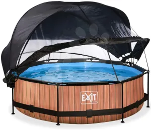 Bazén se stříškou krytem a filtrací Wood pool Exit Toys kruhový ocelová konstrukce 300*76 cm hnědý od 6 let