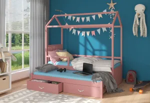 Expedo Dětská postel MELICHAR Domek se zábranou + matrace, 80x180/80x170, růžová
