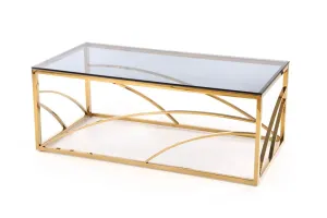 Expedo VÝPRODEJ Konferenční stolek BEATRICE, 120x45x60, zlatá/kouřové sklo