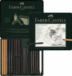 Sada uměleckých uhlů Faber-Castell Pitt Monochrome Charcoal v plechové krabičce - 24 ks 0042/1129780 + 5 let záruka, pojištění a dárek ZDARMA