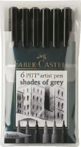 PITT umělecké pera set 6 odstínů šedé (Faber Castel - Umělecké pera Pitt)
